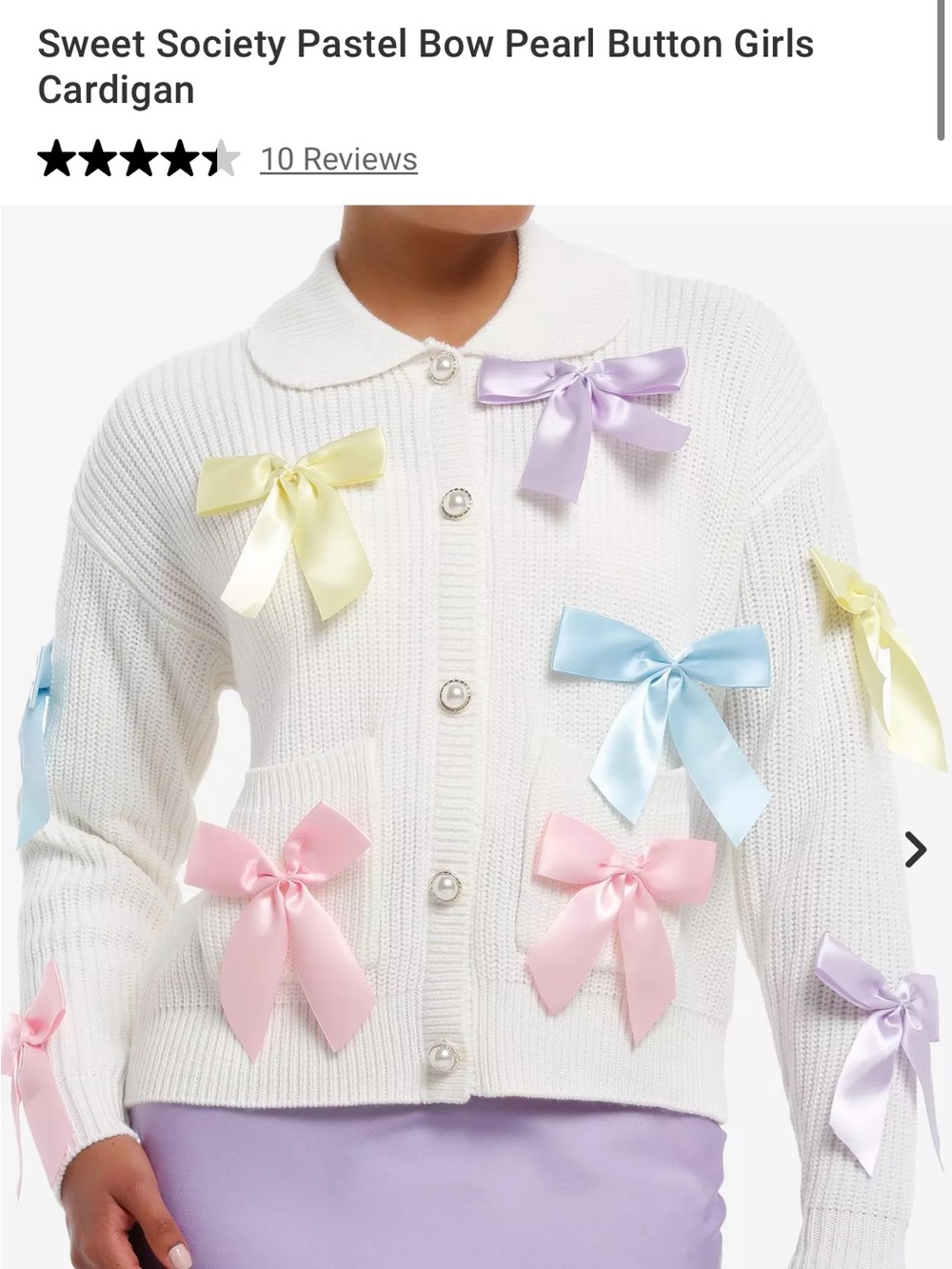 Sweet Society Pastel Bow Pearl Button Girls Cardigan